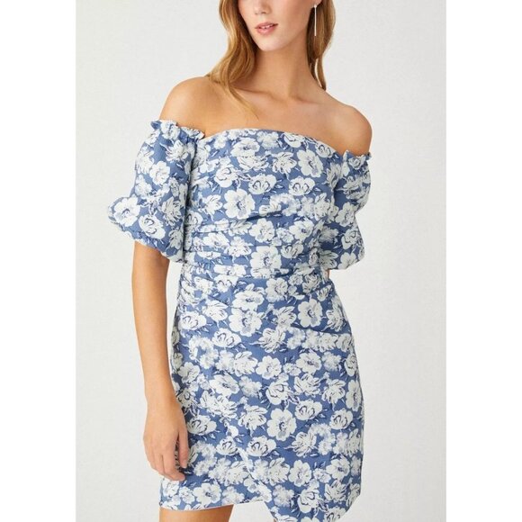 Shoshanna Floral Jacquard Mini Dress in Blue & White, Size 8 US - New with Tags - Picture 3 of 3